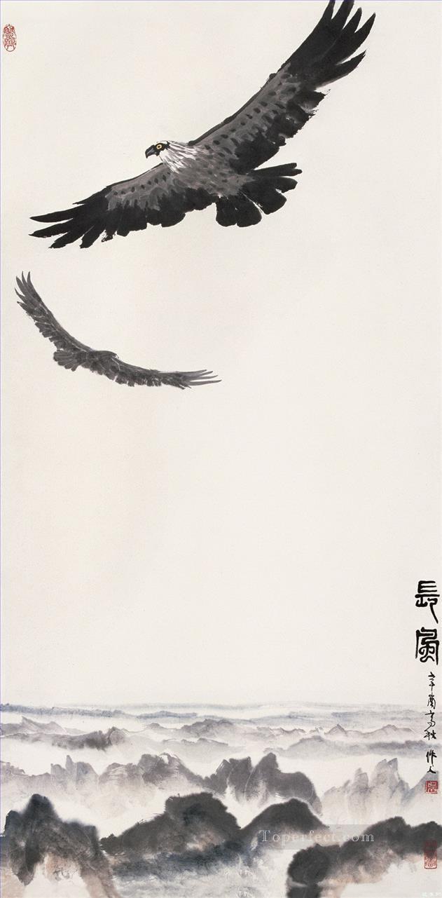 Wu zuoren eagles on mountain old China ink Oil Paintings